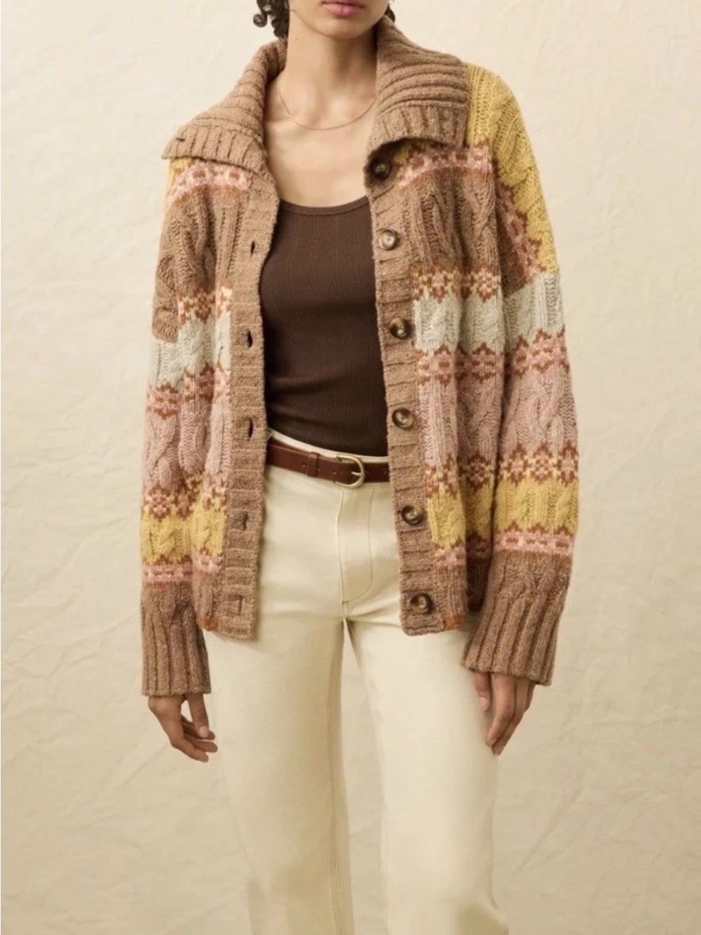 NWT FAHERTY Highland Fairisle Cardigan Sweater Size Large L Multicolor Wool